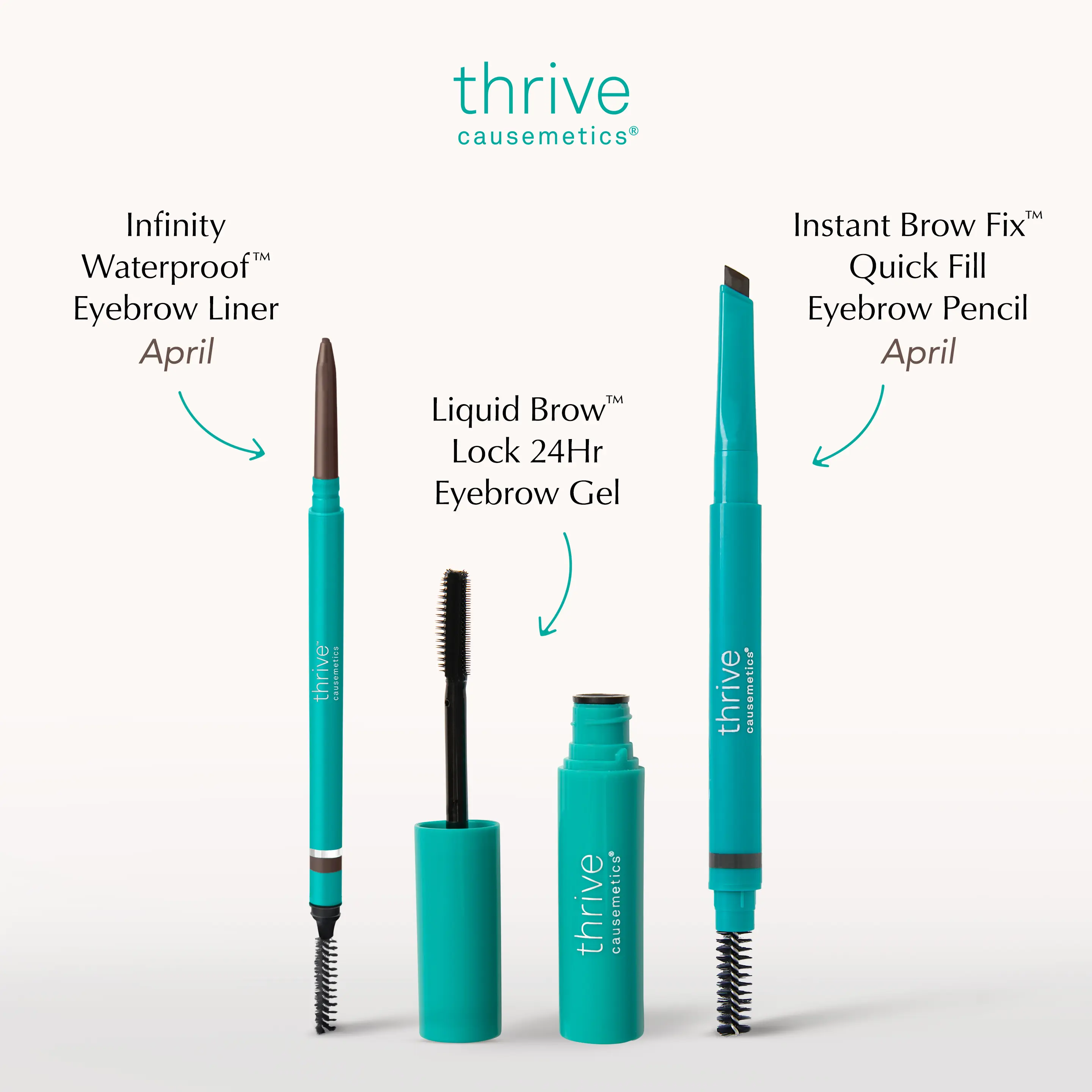 Thrive Causemetics - Brow Brilliance - Strong Hold Brow Match Bundle 3-Piece Set – Infinity Waterproof Eyebrow Liner, Instant Brow Fix Pencil & Instant Brow Fix Permanent Gel Clean Makeup for the Perfect Eye Routine