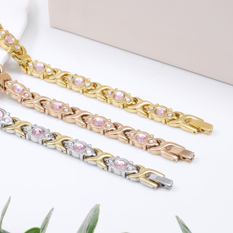 Jecanori Ladies Magnetic Bracelets,Titanium Steel Magnetic Bracelets for Women,Adjustable Wristband include Tool in Gift Box(Sparkling Crystal Design)