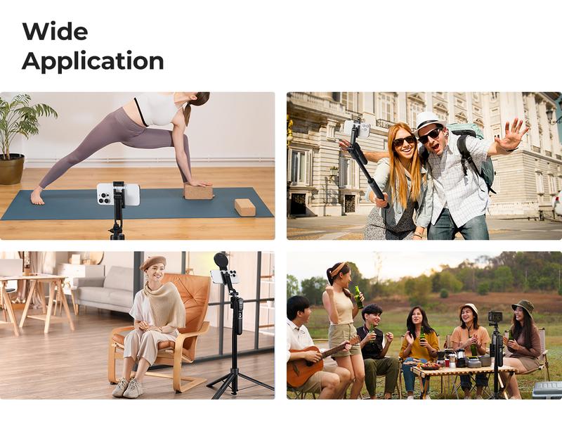 K&F CONCEPT Up to 71" Face Tracking Tripod Selfie Stick| 360° Rotation + Bluetooth Remote + Stand| 2 Fill Lights (Optional)| Black/White Textured (White Same as Black), for Travel/Live Streaming/Vloggers