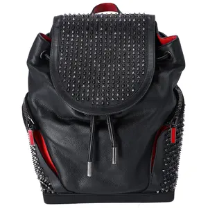 Pre-owned christian louboutin Leather Backpacks Explorafunk Backpack Black Solid Classic Red Studded
