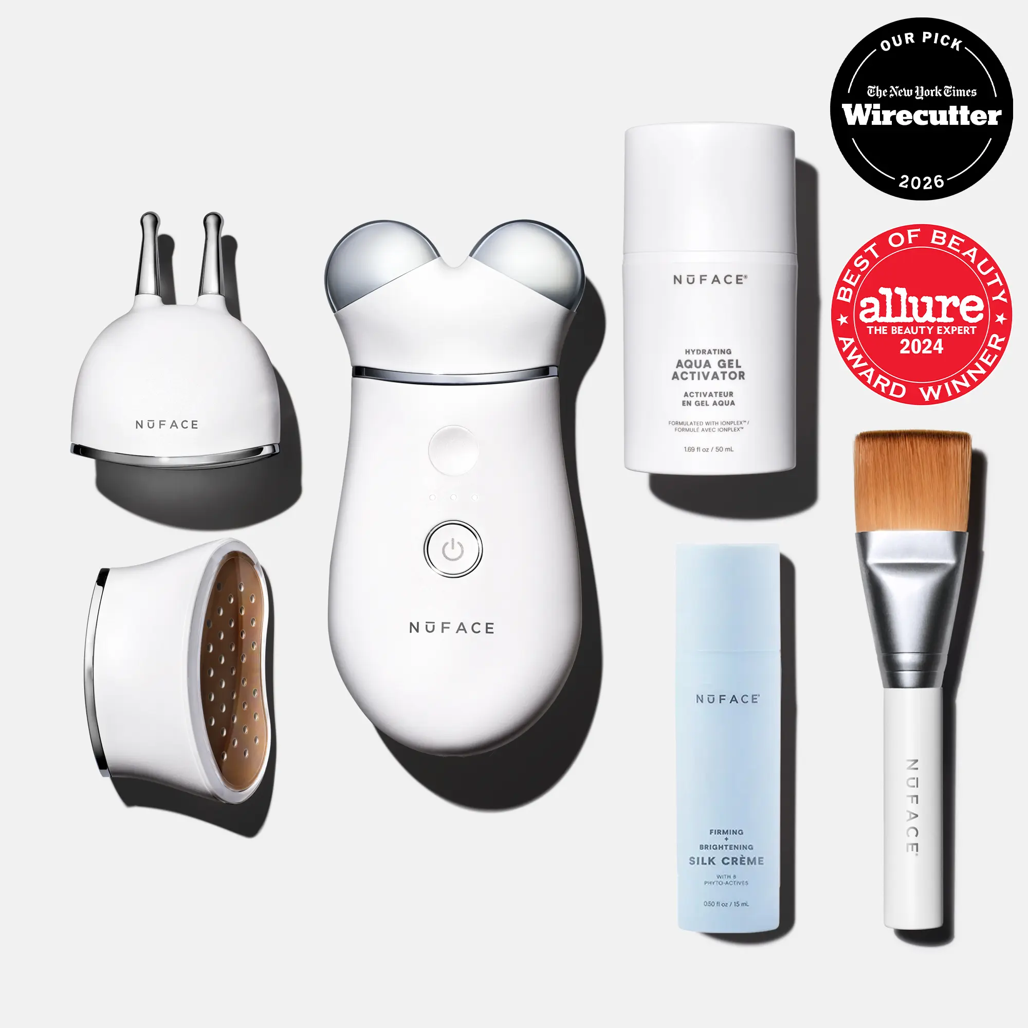 NUFACE Trinity+ Complete Microcurrent Facial Device Set, Wrinkle Reducer + Effective Lip & Eye Attachment - FDA Cleared Face Toning Device for Targeted Treatment + Microcurrent Gel Activator & Silk Creme