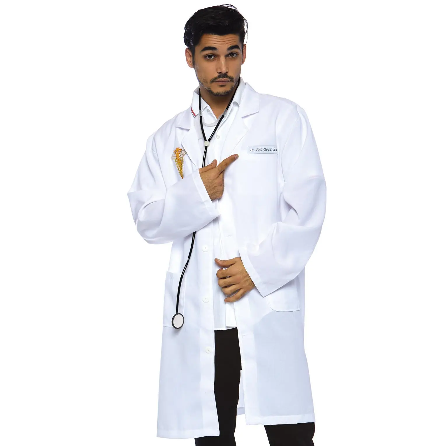 Men's Classic Doctor Coat, 2-Piece Full Length Menswear Costume Suit with Embroidered Patch for Halloween & Cosplay, Button, Diy Costume, Doctor Halloween Costume, Patch Pocket