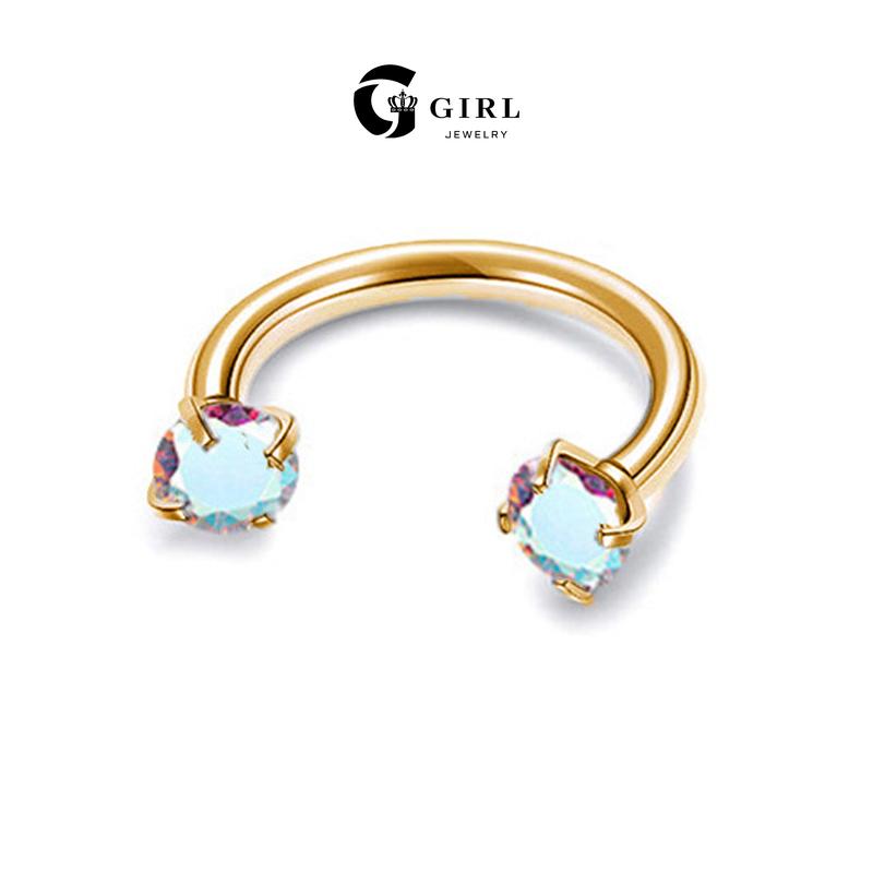 GGIRL 18G 8mm Horseshoe Nose Hoop Internally Threaded 3mm Artificial Zircon with Free Ball Holder Fashion Jewelry Gift for Holiday Haul Christmas Birthdays Anniversaries