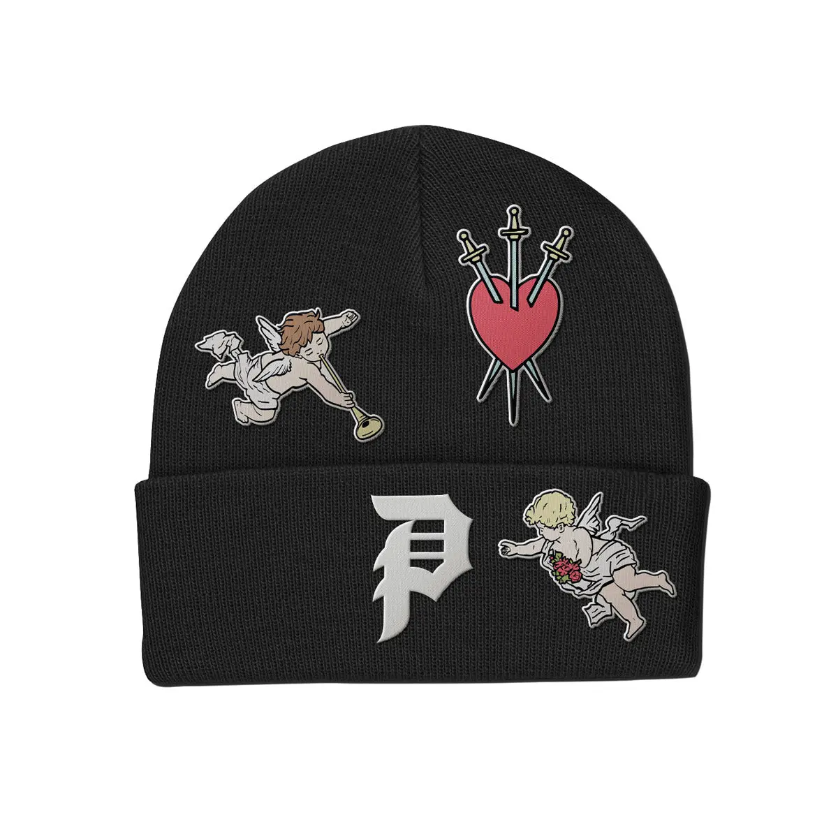 PRIMITIVE APPAREL Triumph Cuffed Skull Cap Beanie - Unisex Black Hat, 100% Acrylic Knit, Embroidered Artwork, Stretch Fit, Casual, Hand Wash Only