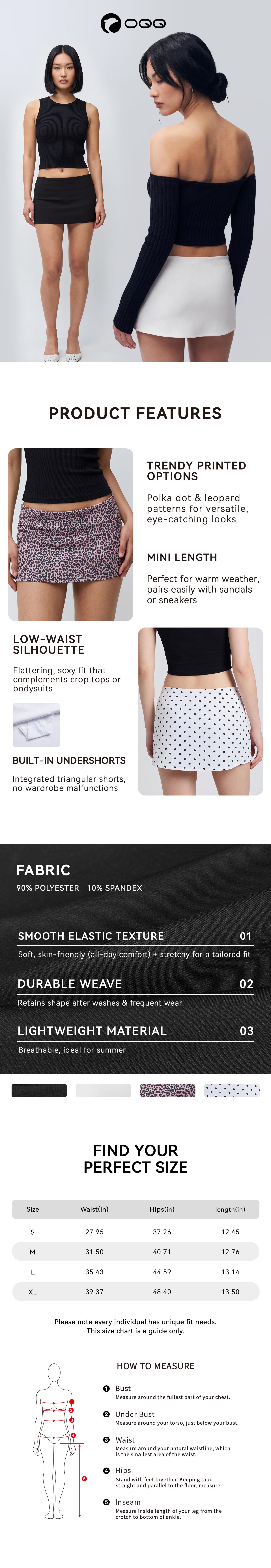 OQQ-Nine cents  2-in-1 Mini Skirt with Anti-Chafe Safety Shorts - A-Line Skirt for Y2K & Daily Streetwear