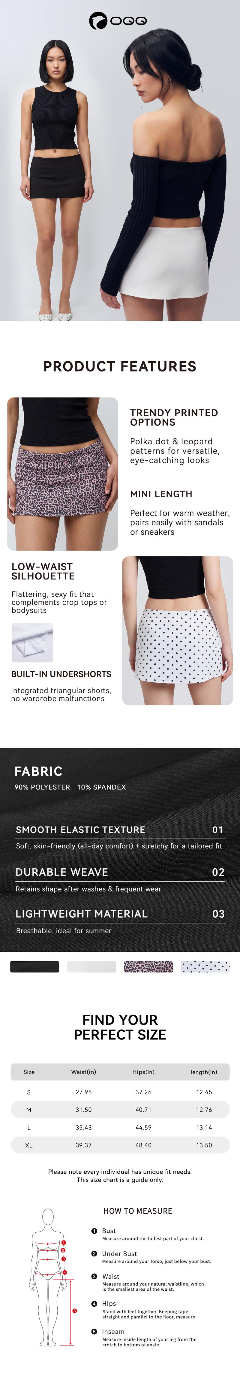 OQQ-Nine cents  2-in-1 Mini Skirt with Anti-Chafe Safety Shorts - A-Line Skirt for Y2K & Daily Streetwear