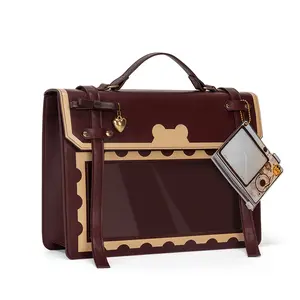 THE JUNCO Bear Stamp "Light Meal" ITA Bag – Adorable Clear Window Crossbody Shoulder Bag, Lightweight Enough for Students, Fits Books, iPad & Essentials – Perfect for School, Commute, Work & Weekends!