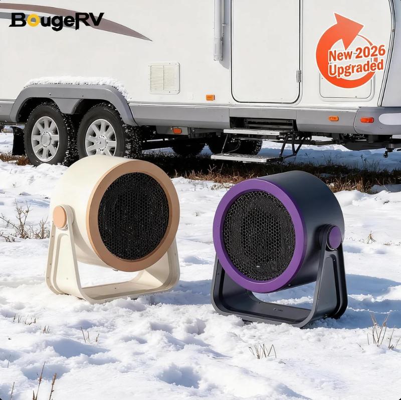 BougeRV Heater Outdoor & Desktop Portable Heater—— 2026 Hot Air Blower Mini Radiator Energy Efficient Winter Warmer Warmth Convenience Compact Design Low Energy Consumption Plug-in type, requires power outlet to use
