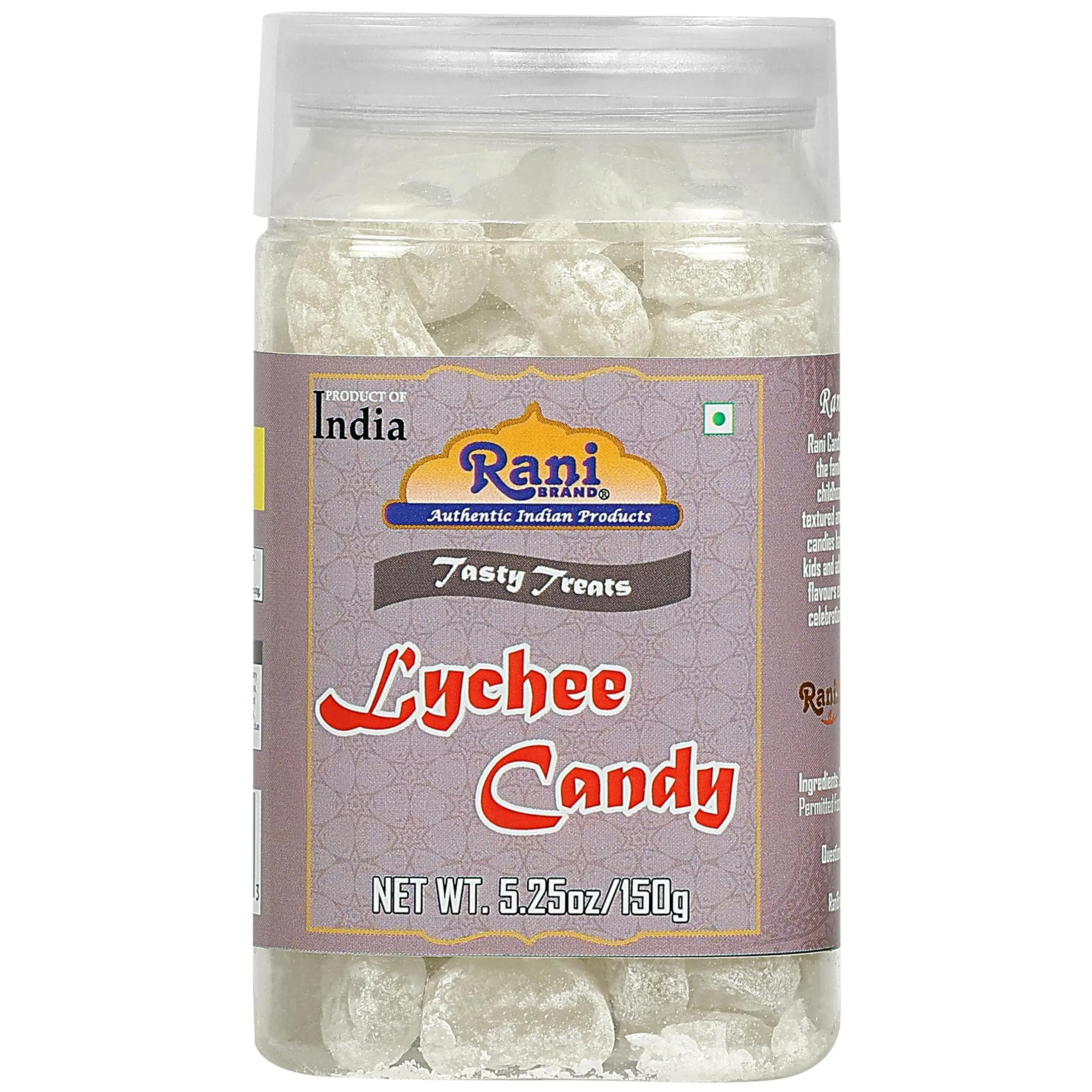 Rani Lychee Candy 5.25oz (150g) Vacuum Sealed, Easy Open Top, Resealable Container ~ Indian Tasty Treats | Vegan | Gluten Friendly | NON-GMO | Indian Origin