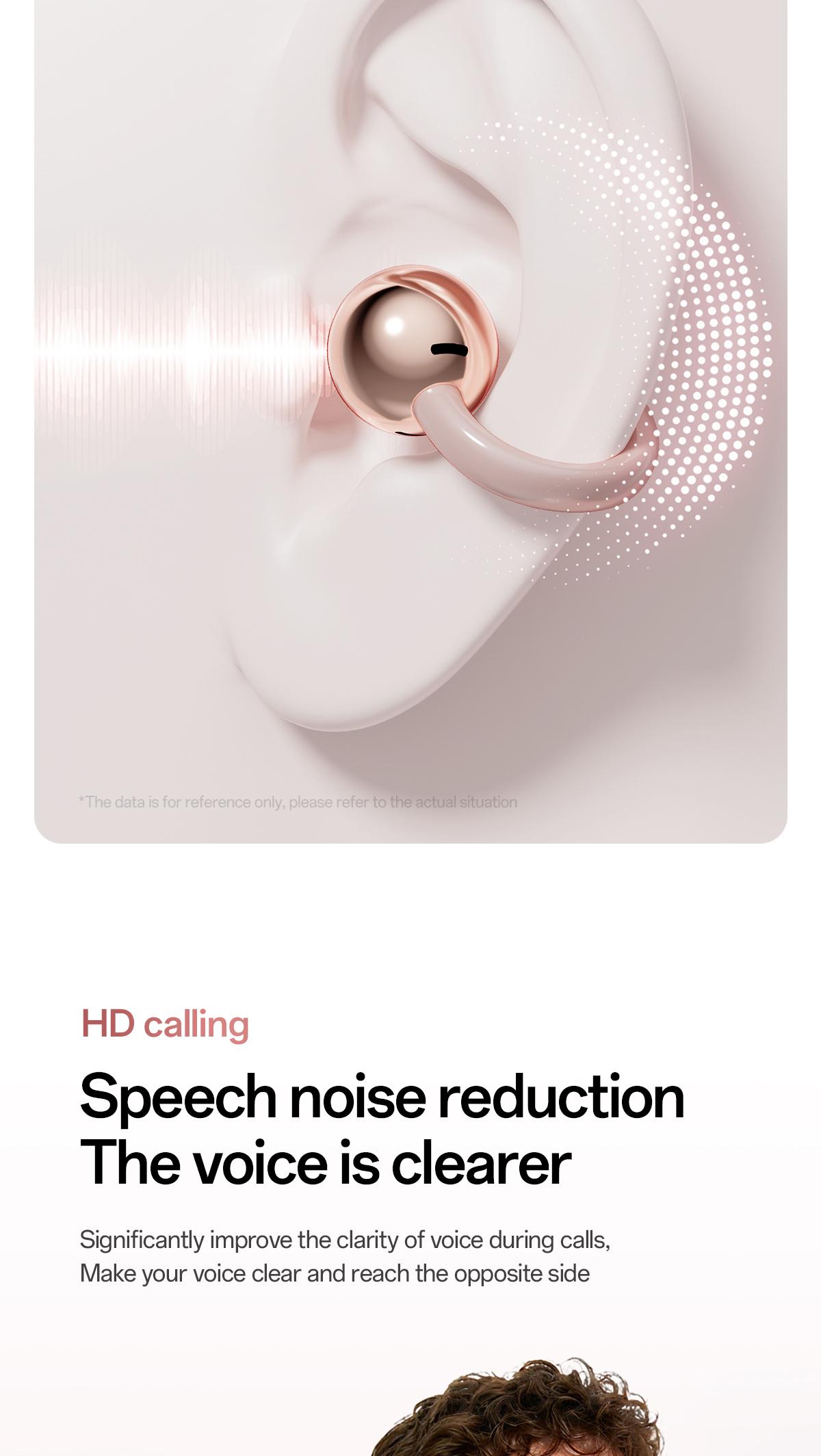 CHENRUIDA M106 Women's Headphones with Dynamic Stereo Earbuds ENC Call Noise Reduction IPX7 Waterproof 360° Panoramic Sound Ear Clip Earphones Comfortable Fit pink head phones