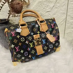 Pre-owned Louis Vuitton LV Boston Handbag Multicolor Monogram Design with Gold Accents and Adjustable Strap