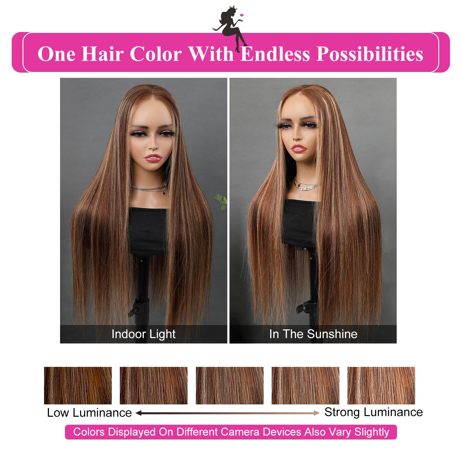 BGMgirl Brown Highlight Straight 6*4 Wear Go Glueless Pre Plucked Pre Cut Lace Closure Wig Glueless Pure Human Hair Wigs TikTokShopBlackFriday