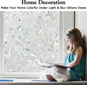 Window Film, Window Privacy Film, Window Vinyl Glass Covering, Stained Glass Decorative Film, Window Film Privacy Frosted Static Clings, Non-Adhesive, No-Glue (17.5 x 78.7 inch)