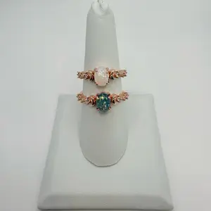 Opal Moon Ring Oval Cut Rose Gold Plated