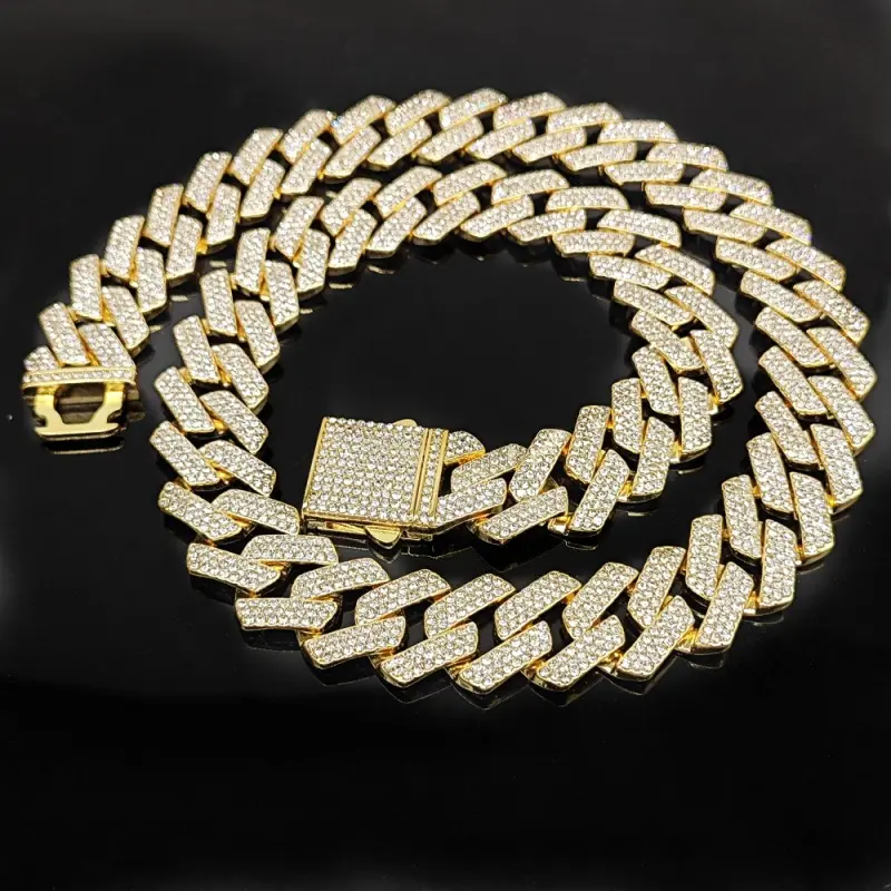 22mm Iced Out 3-Row Cuban Link Chain Necklace for Men, Chunky Chain Jewelry with Full Diamond Bar, Geometric Links Fashion Cool Accessories, Everyday Wear Hip Hop Bling Gift for Boyfriend, Chain Necklaces, Men's Accessories