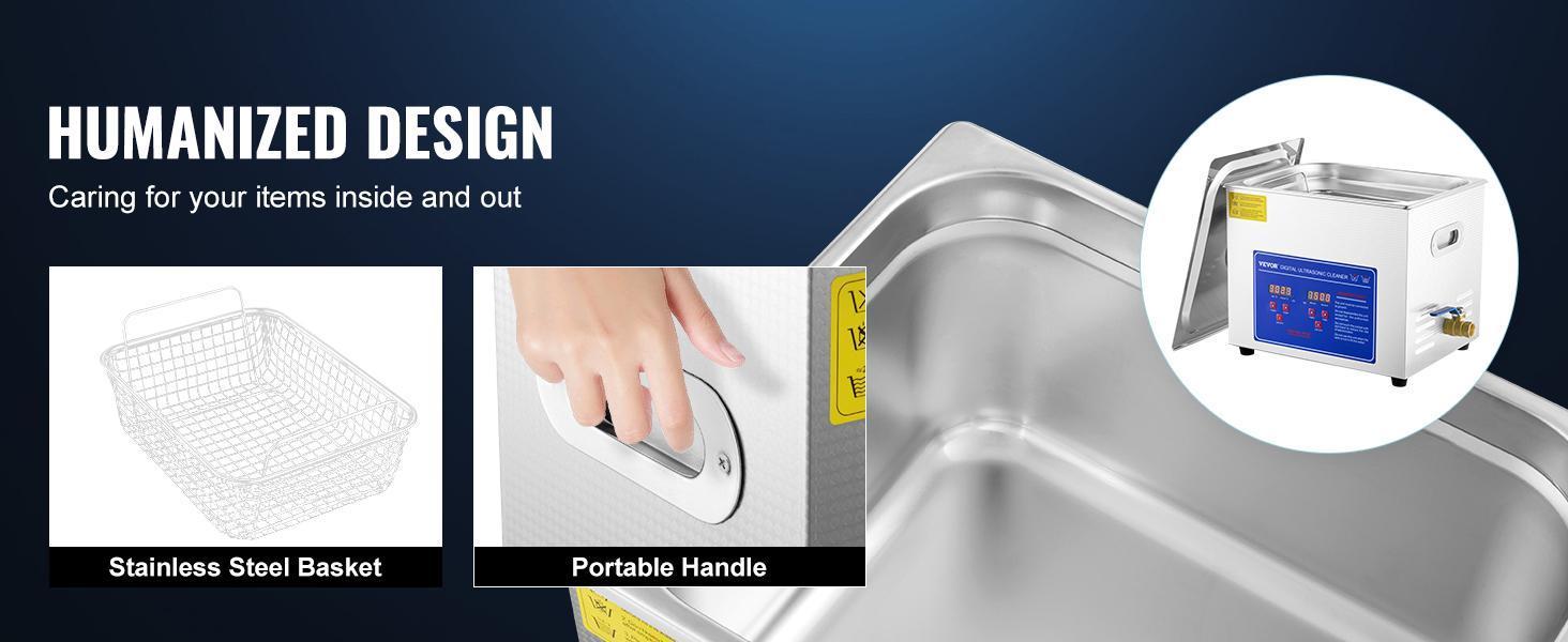 VEVOR Ultrasonic Cleaner for Professional Cleaning - Digital Timer & Heater, 40kHz Frequency and Stainless Steel Industrial Sonic Cleaner for Jewelry, Glasses, Watches, and Small Parts