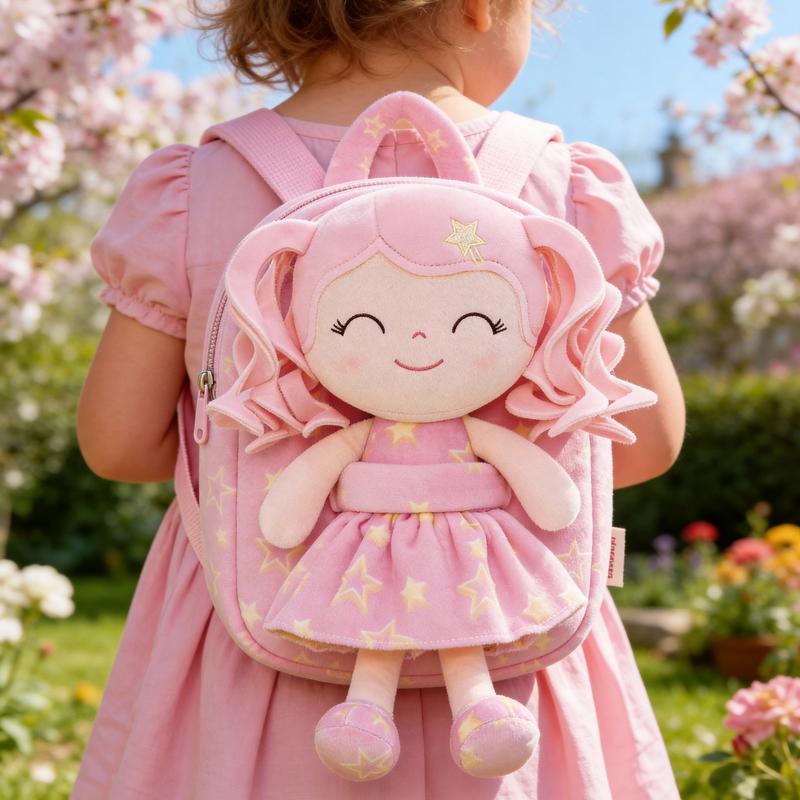 Gloveleya Strawberry Fruit Doll Backpack - 9" Soft Plush Toy Bag with Removable Berry Girl, 2-in-1 Toddler Backpack for Ages 2-4, Sweet Birthday & Valentine's Day Gift for Girls