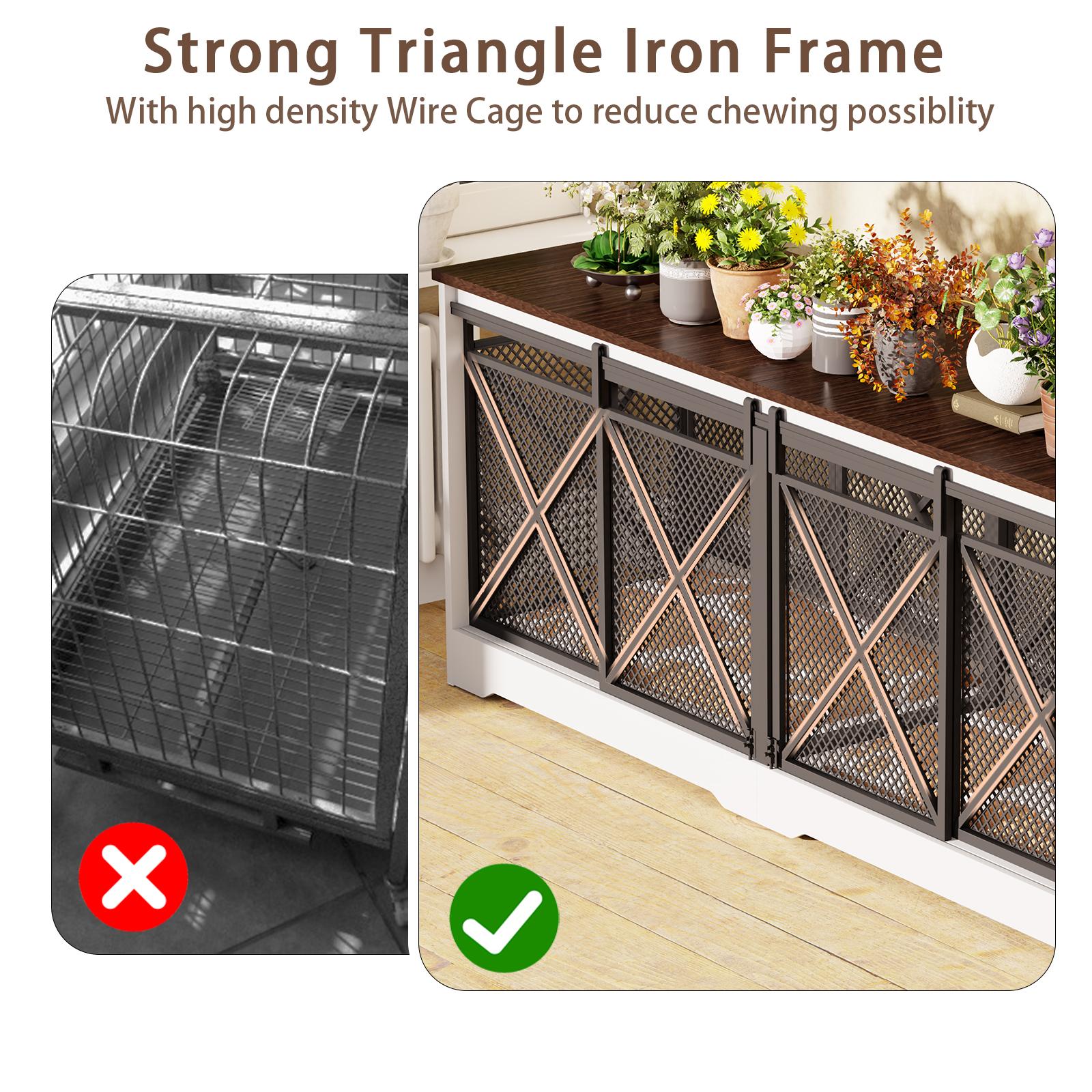 COZPAW 78" Double Dog Crate Furniture for 2 Dogs,Extra Large Furniture Style Dog Kennel,Heavy Duty Wooden XL Dog Cage with Removable Divider,Pet Cage TV Stand & Side Table (White Brown)