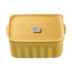 BUYDEEM 17cm Mini Ceramic Casserole Dish with Lid, "Little Goose Yellow" CT1006 - Versatile for Steaming, Baking, Microwaving, and Roasting