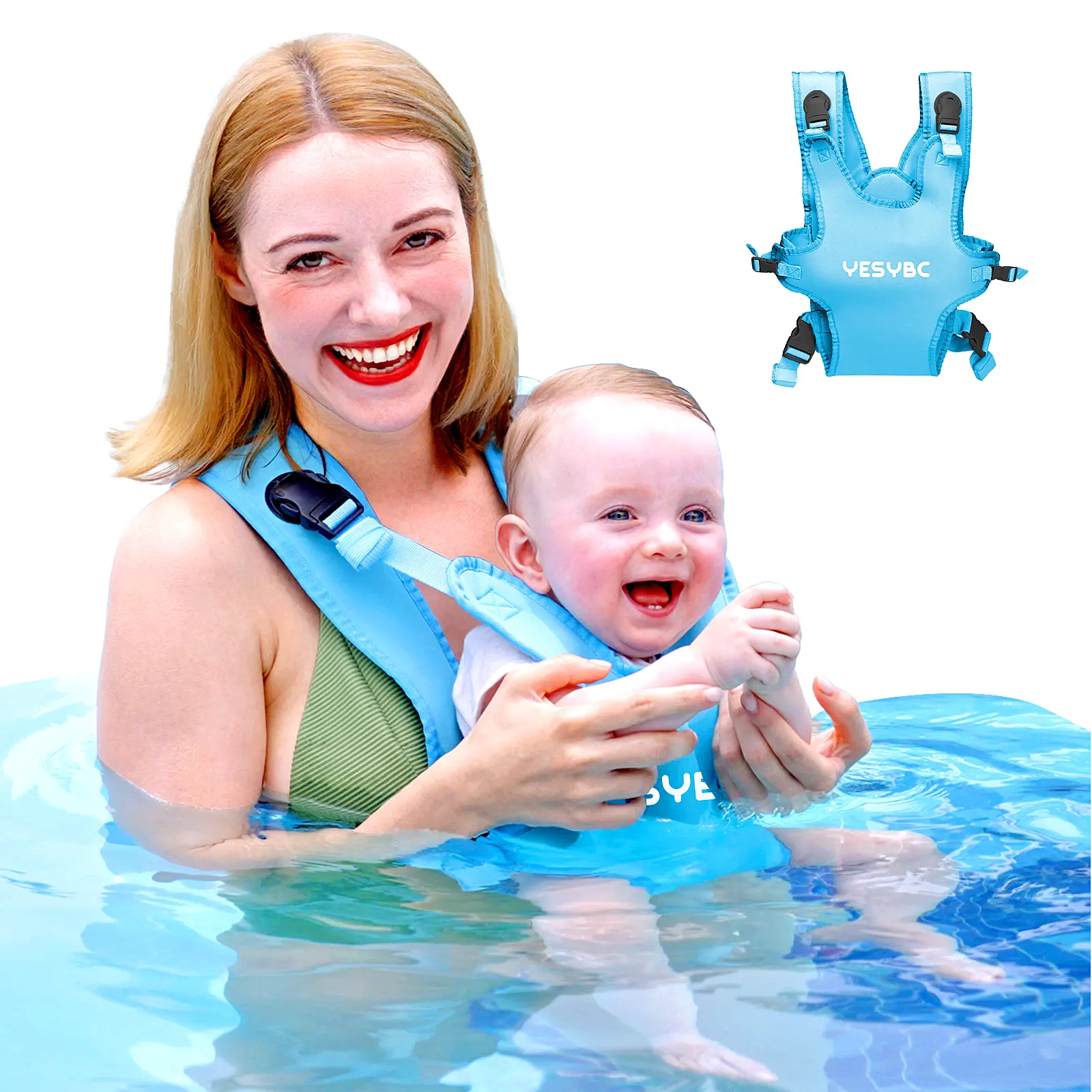 Baby Carrier, Dual-Use Adjustable Baby Sling Support Infant Chest Holder for Newborn to Toddler 13-33 lbs Swimming Pool Beach Land FathersDayGift (Blue)