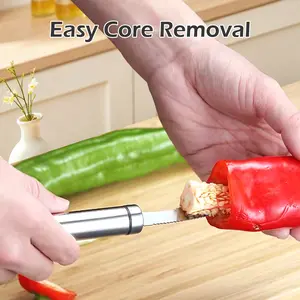 3-Count Stainless Steel Chili Core Remover, Kitchen Utensil for Efficient Pepper Seed Removal, Ideal for Clean and Safe Vegetable Food Preparation
