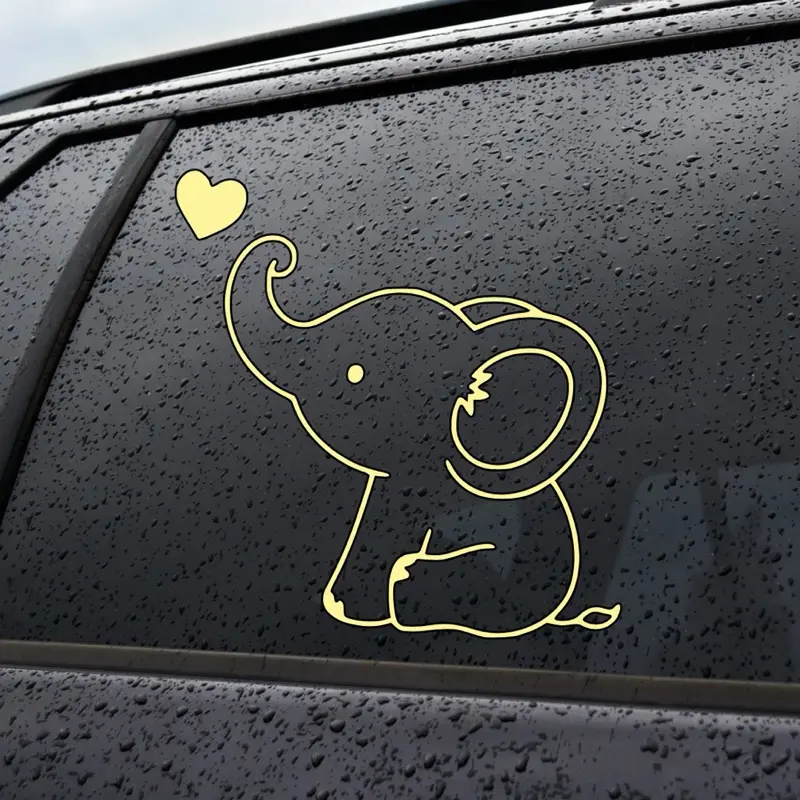 1 Handmade Baby Elephant Heart Automotive Decals - 4.75in x 5in Customizable Color & Size Self-Adhesive Vinyl Stickers, Water Resistant Long-Lasting Vehicles Accessory for Car Truck SUV Exterior & Home Decor