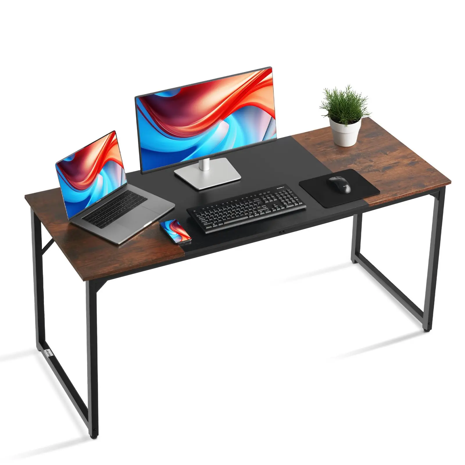 【SummerFinds】VEVOR 63.0 x 23.6 in Modern Wood Gaming Desk - Home Office Furniture for Work from Home, Metal Frame for Large Legroom, Rustic Brown & Black, 68 kg Capacity, Assembly Required