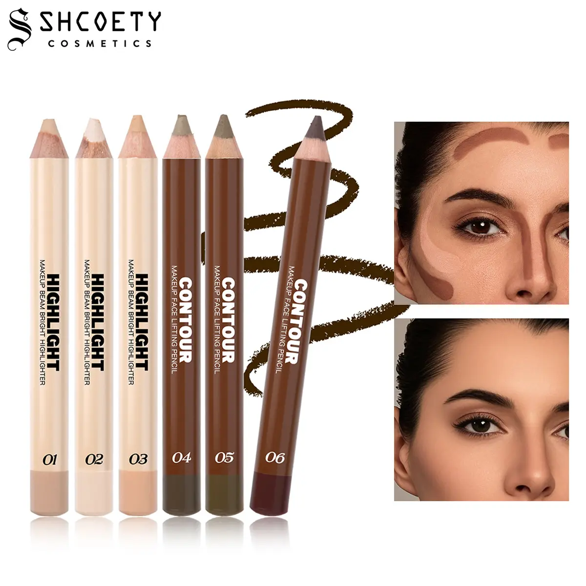 6pcs Contour Highlight Stick Set, Face Sculpting Makeup Kit with Smooth Blendable Highlighter and Contour Pencils, Long Lasting Waterproof Face Definer for Nose Jawline Cheekbone Contouring and Natural 3D Makeup Look.