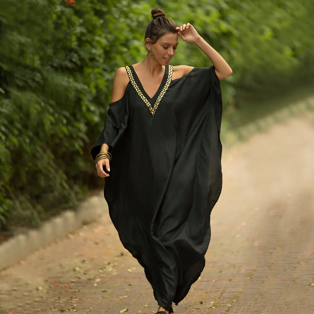 Bsubseach Cold Shoulder Kaftan Dresses Swimsuit Cover Up Maxi Dress Beach Cover Ups Boho Caftan Modern