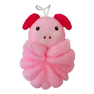 Piggy Pouf Bath Loofah - Soft Fluffy Gentle for Delicate Skin Cruelty-Free Kid-Friendly with Hanging Loop for Easy Drying