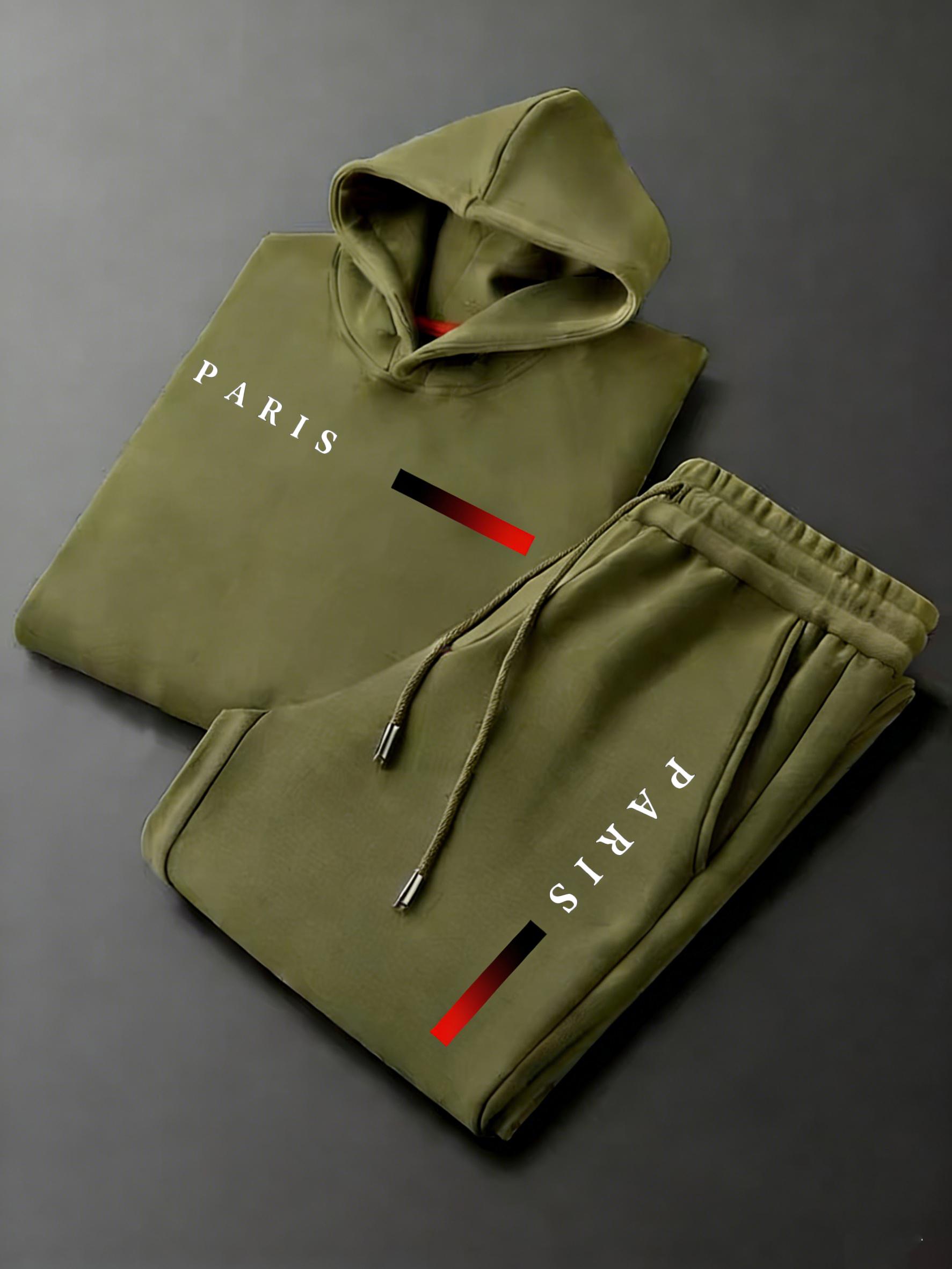 Men's Paris letter printed hoodie and drawstring sweatpants set