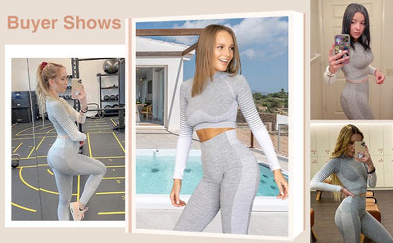 FeelinGirl High Waist Yoga Leggings Long Sleeve Crop Tops Activewear Comfortable Womenswear