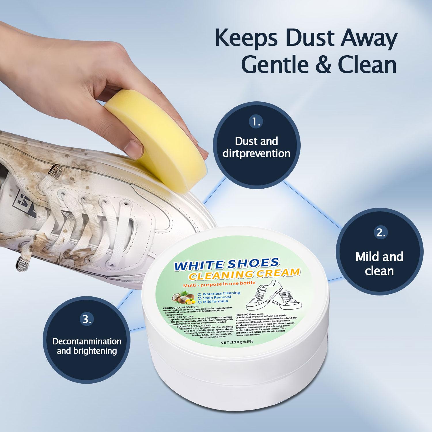 White Shoes Cleaning Cream Multi-Purpose Paste for Sneakers Leather Shoes Sofas Pool Grime Sink Bathroom Stains Powerful One-Brush Clean 1 Box Pack