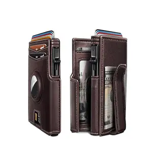 Men's Small Wallet Metal Automatic Card Holder ID Case Rfid Anti-Theft Credit Card Clip Airtag Compatible Lost Prevention Purse
