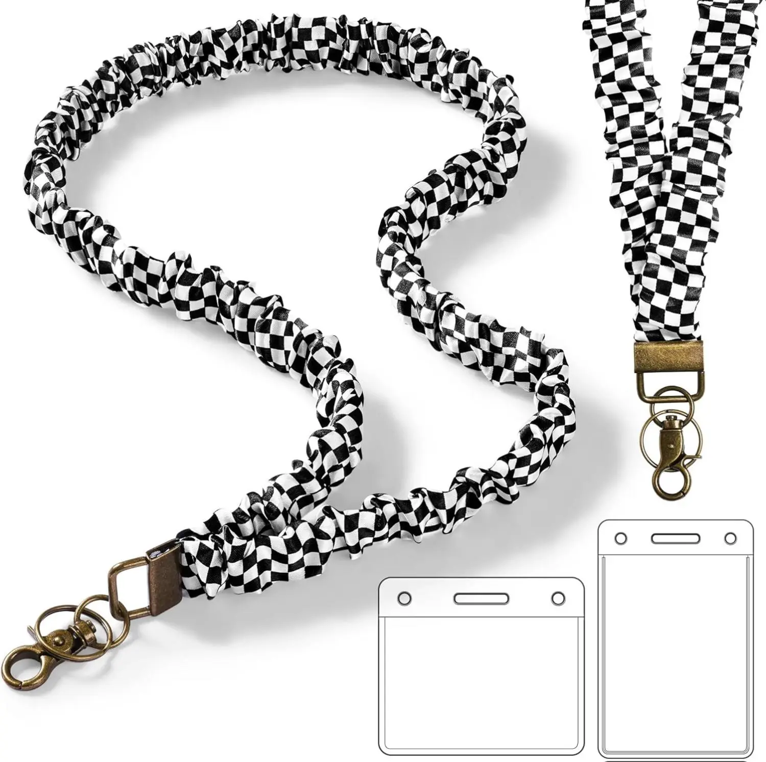 Scrunchie Lanyard with ID Badges Holder for Women, Stretchy Lanyards for Teachers, Cute Neck Lanyard for Keys