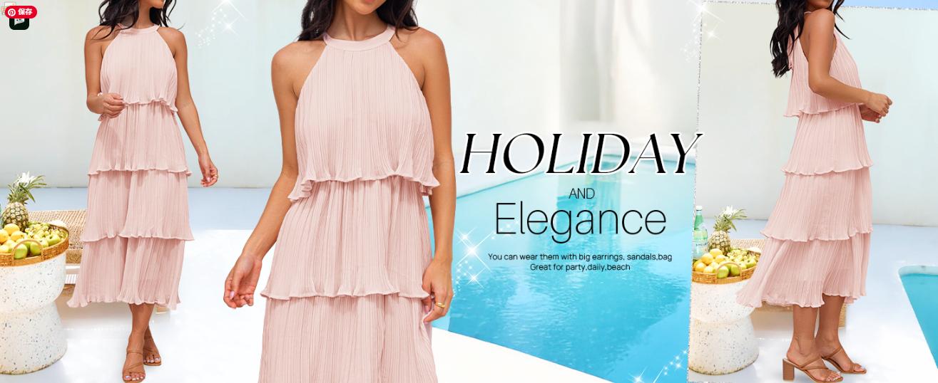 ZESICA Women's 2025 Summer Sleeveless Halter Neck Ruffle Tiered Layed Chiffon Flowy Swing Long Midi Dress