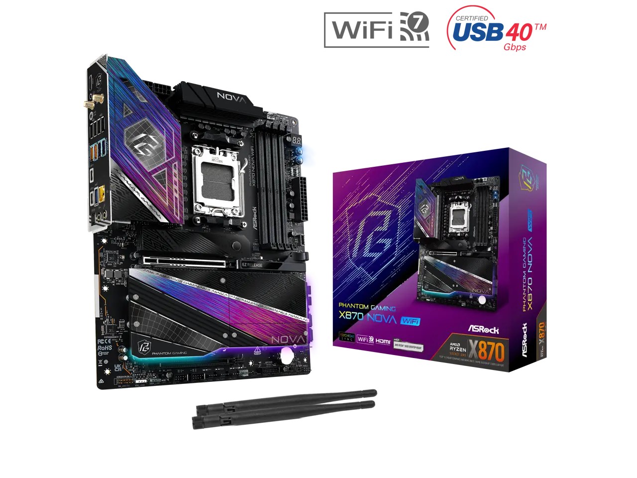 ASRock Phantom Gaming X870 Nova WiFi AM5 AMD X870 ATX Motherboard
