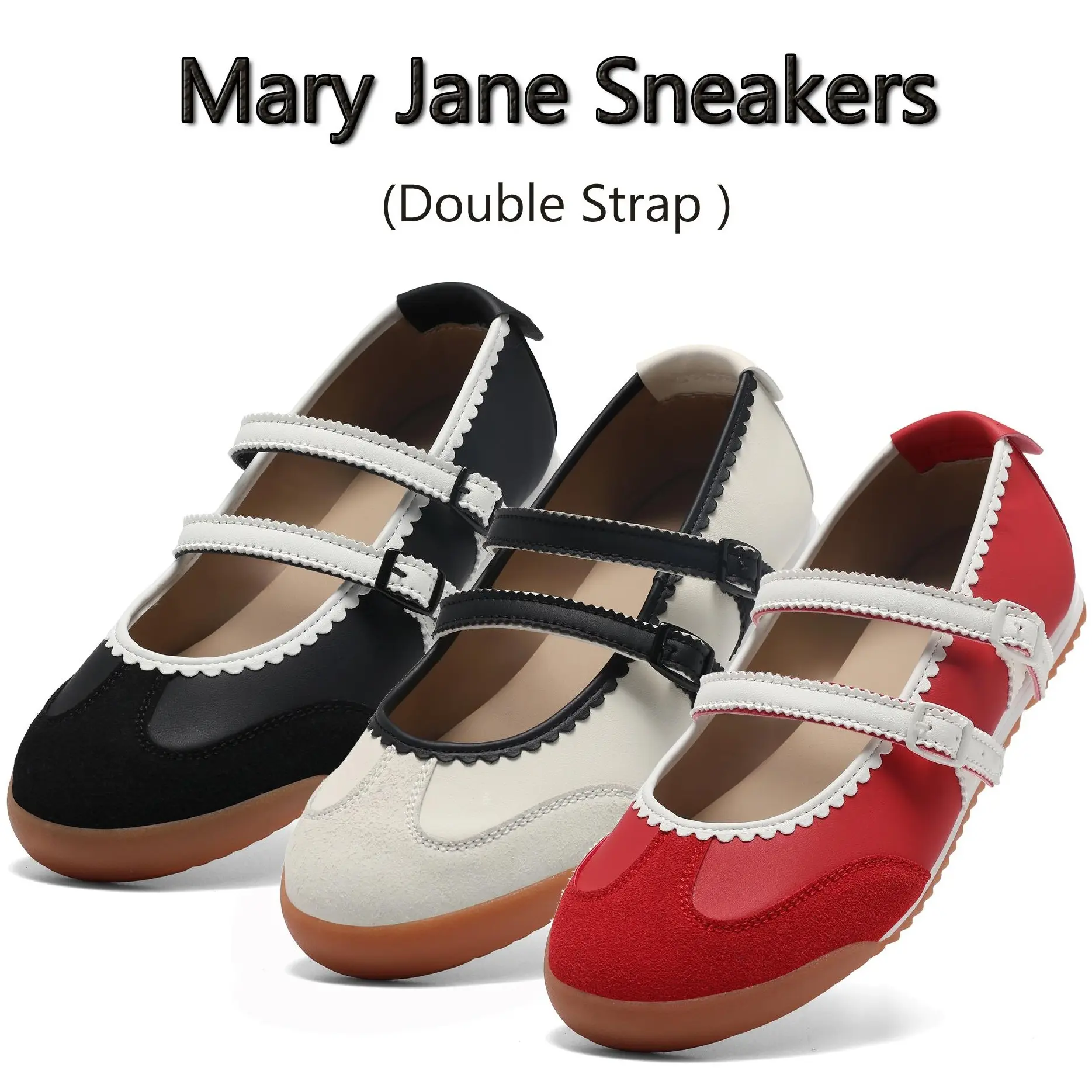 Women Retro Mary Jane Strap Sneakers, Soft Comfy Casual Flat Walking Shoes