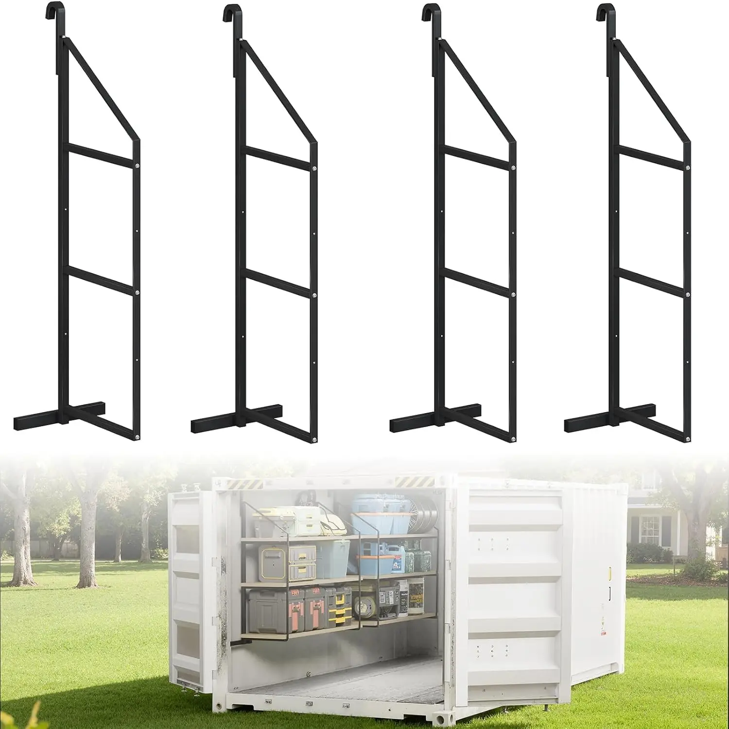 4 Pcs Shipping Container Shelving Bracket, 3 Tier Heavy Duty Shipping Container Shelf Brackets, High Capacity Containers Storage Shelves for Containers, Warehouse, Garage