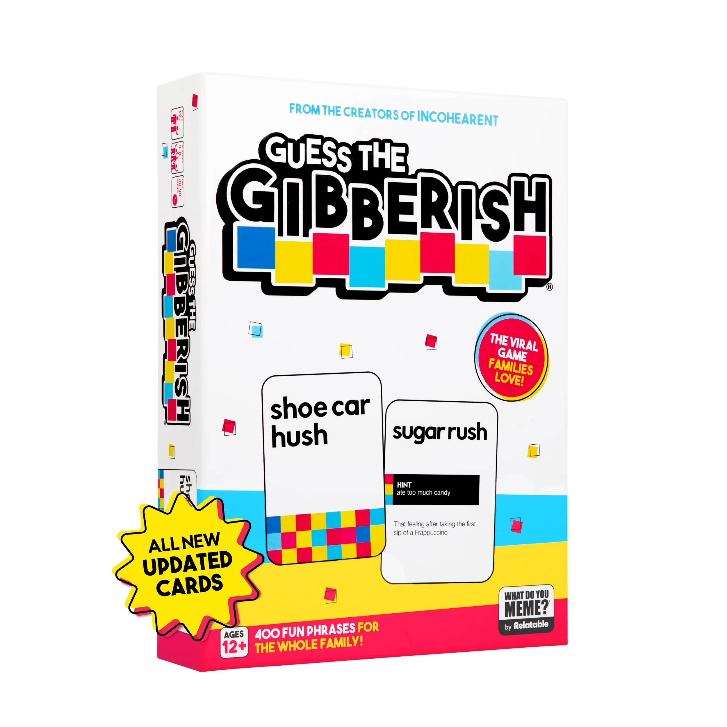 Guess The Gibberish Card Game for Families by Relatable, From The Creators of Incohereant, Fun Kids Games for Kids 12+,  Game Night With Friends, Includes 400 Cards, Instructions, and 1 Sand Timer