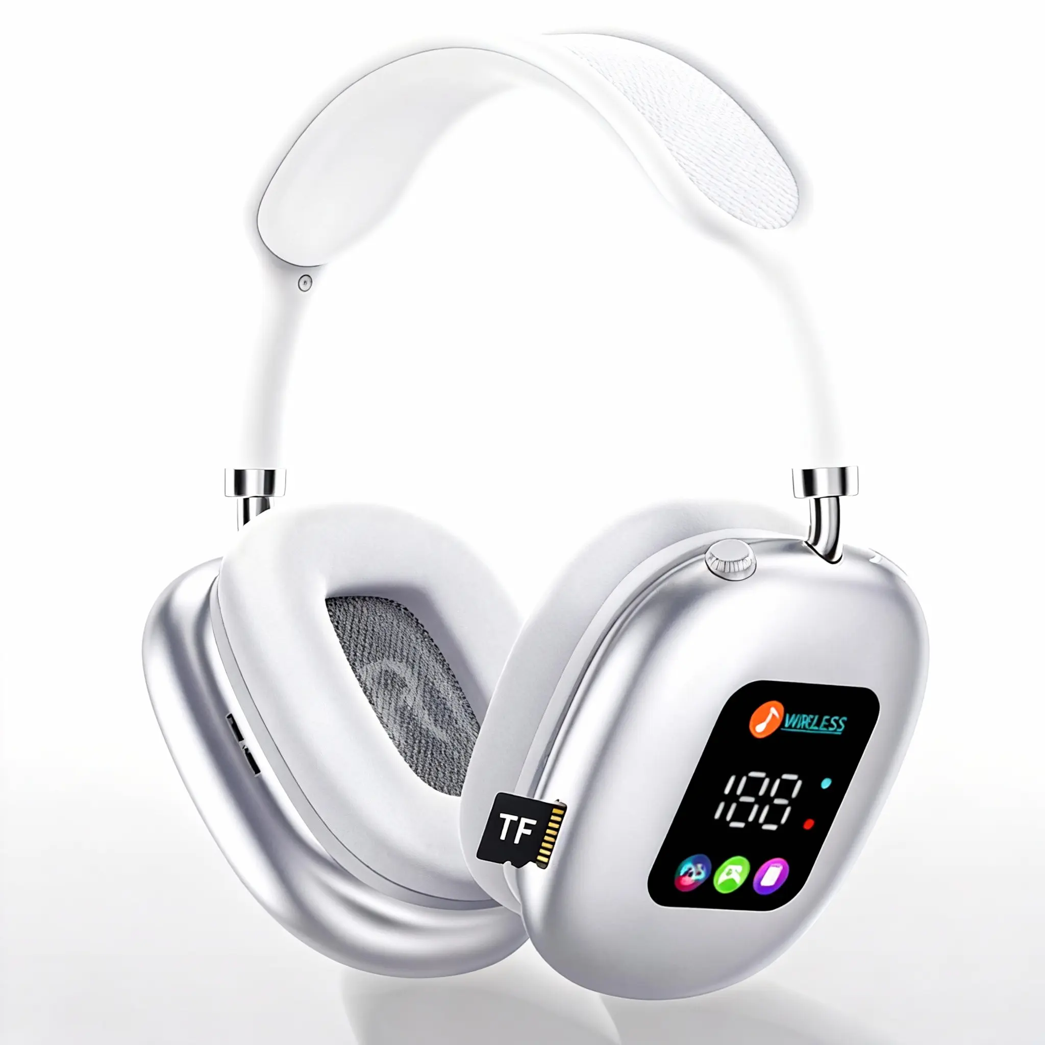 Wireless On-Ear Headphones - RGB Digital LED Display, TF Card Support, 3D Stereo Sponge Earmuffs, Charging Capability, High-Definition Audio Devices for Comfortable Wear & Enhanced Sound Quality