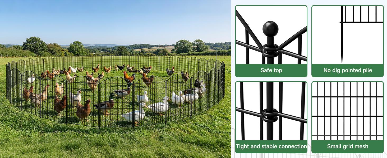 Lilypelle 7/13 Panels No Dig Fence with Gate, 40" H Garden Decorative Fence Animal Barrier for Dogs, Rustproof Metal Garden Edging Border for Outdoor, Yard, Patio