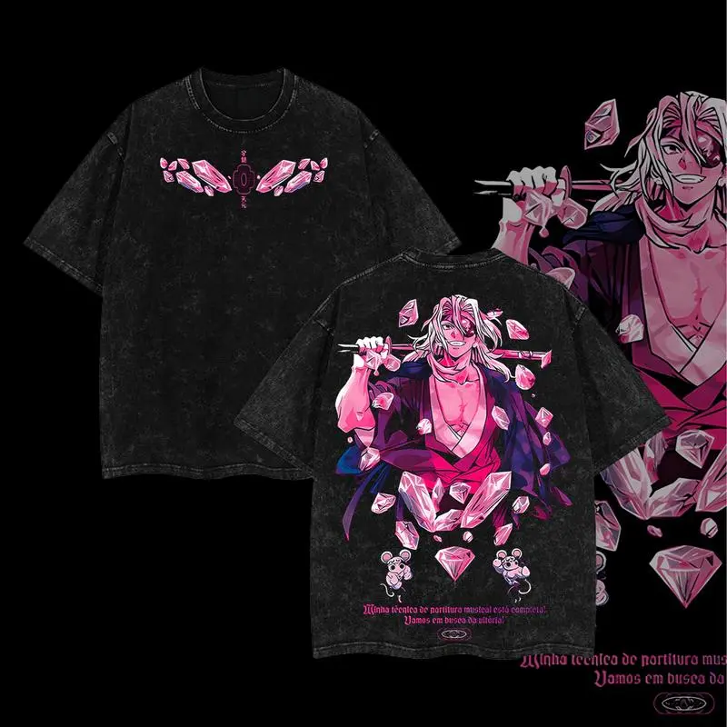 Men's Oversized Demon Slayer Top in a Vintage Streetwear Style, Heavyweight 230gsm Shortsleeve Hashira Graphic Apparel, Classic, Menswear, T-Shirt, Heavyweight Tee, Premium Cotton, Relaxed Cut, Vintage Wash, Crew Neck