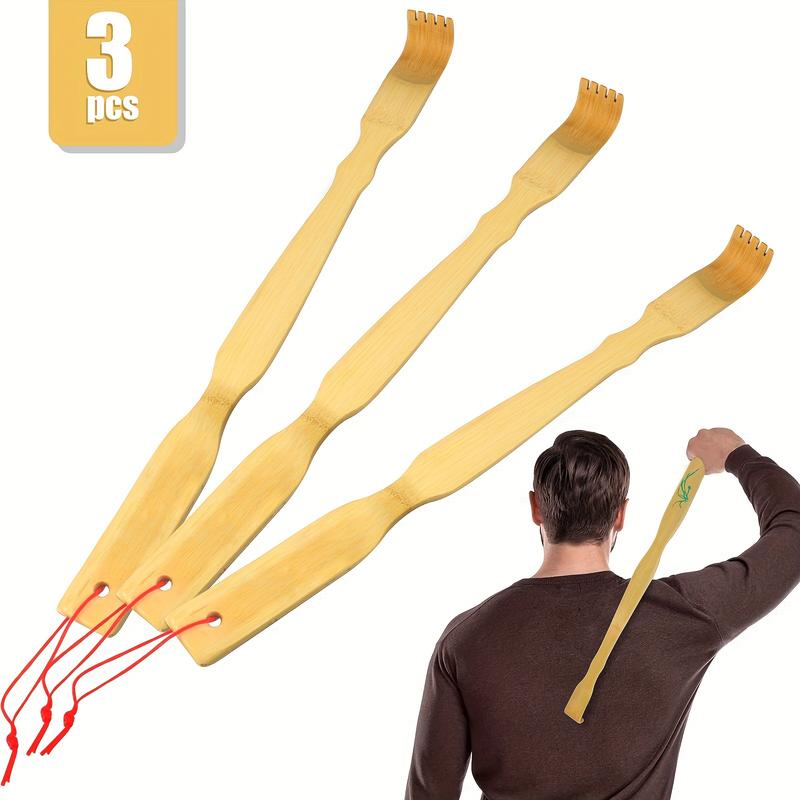 3-Pack Natural Bamboo Back Scratcher Set​ – Traditional Body Care Tool, Gentle on Skin, Multi-Point Massage Heads, Red String for Hanging, Handy for Reaching Hard Spots, Natural Material, Practical Daily Helper, Thoughtful Gift Idea
