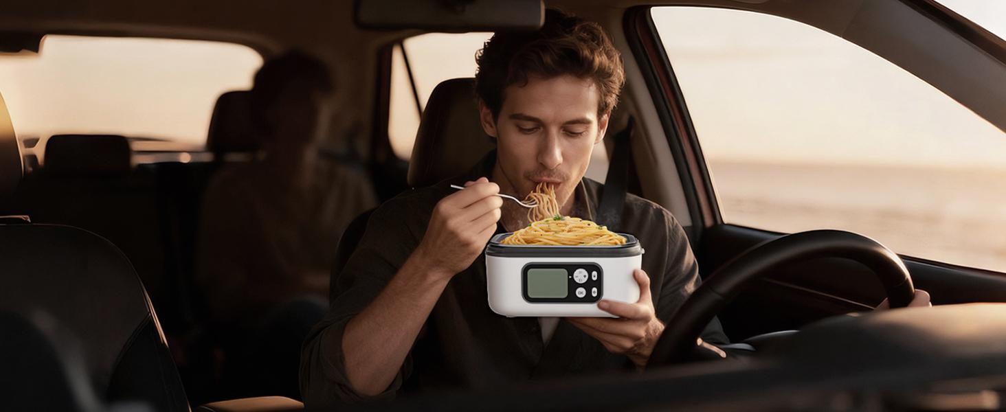 Yofidra Cordless Heated Lunch Box, 24000mAh 100W Electric Lunch Box with Smart Timer, 6.3-Cup Super Large Lunchbox for Men & Women, Portable Food Warmer with Insulated Bag for Outdoor/Office, Black Tableware Stainless Steel