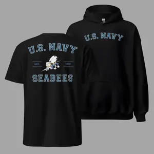 U.S. Navy Seabees T Shirt and Hoodie 2 Sides, Naval Construction Battalion Graphic Tee, Soft Cotton Blend T Shirt Hoodie, US Navy Seabees Apparel for Men & Women