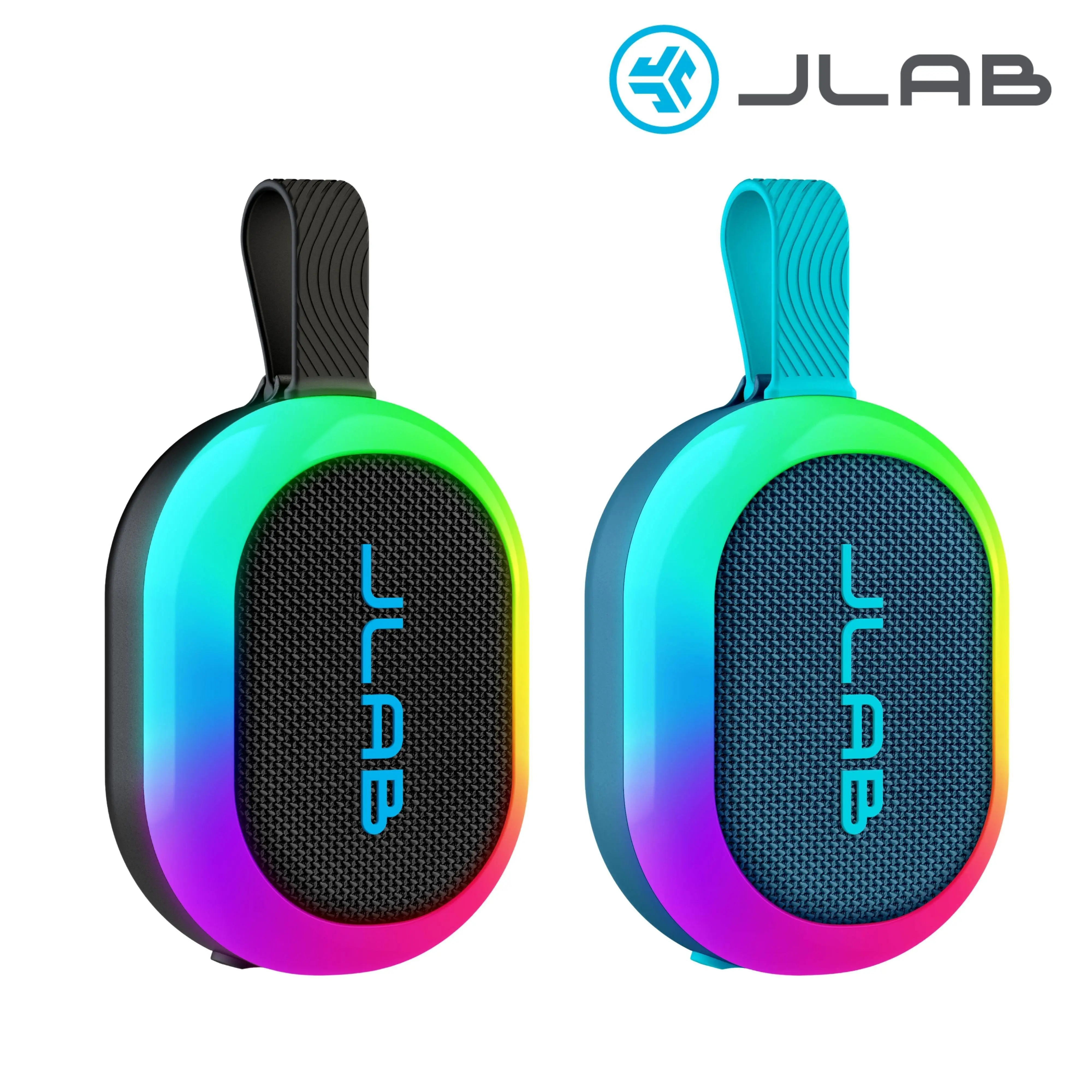Stereo 2 Pack: JLab Pop Party Ultra-Portable Bluetooth Speaker with 5W Driver, 8+ Hours Playtime, RGB Lighting, & IPX5 Waterproofing - Audio