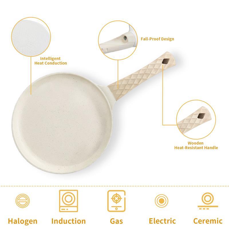 【AREL】Nonstick Crepe Pan with Spreader, 10-Inch Tortilla Pan with Detachable Handle, Ceramic Coating Pancake & Dosa Griddle, PFOA Free, Compatible with All Stoves & Induction (White)