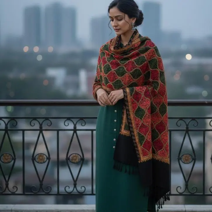 Kashmiri Shawl With Multi Color Embroidery Indian Shawl Aari Embroidery Shawl Women Kashmiri Accessory Size 28x80