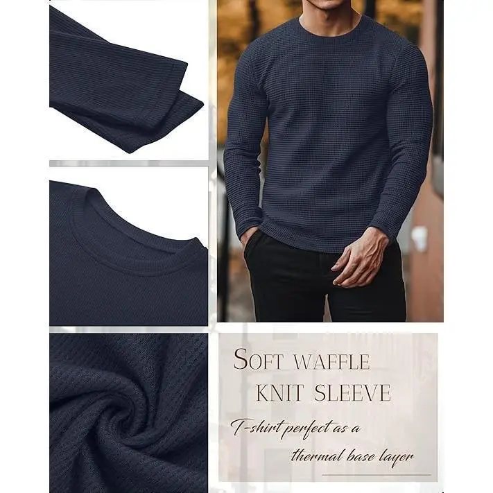 3 Pack Men's Waffle Long Sleeve Shirts, Crew Neck Thermal Underwear Tops Casual Pullover Sweaters Knit Undershirts 3 Pack Men's Waffle Long Sleeve Shirts, Crew Neck Thermal Underwear Tops Casual Pullover Sweaters Knit Undershirts